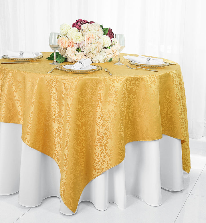 Superposiciones de mesa de poliéster jacquard damasco floral cuadrado de 72 "x 72" - dorado (1 unidad)