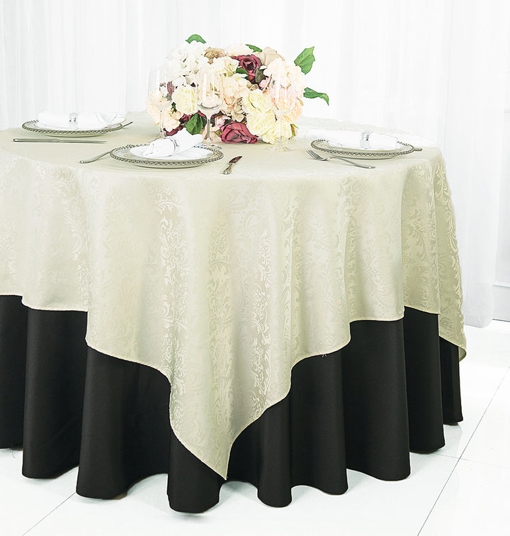 72"x72" Seamless Square Floral Damask Jacquard Polyester (220 GSM) Table Overlay - Ivory (1pc)