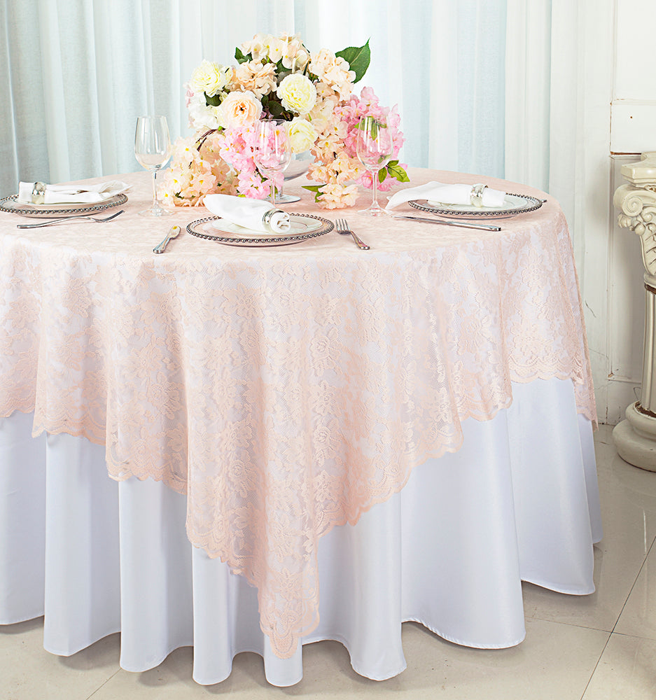 72"x72" Square Caspari Lace Tablecloth/Table Overlay Toppers - Blush Pink/Rose Gold (1pc)