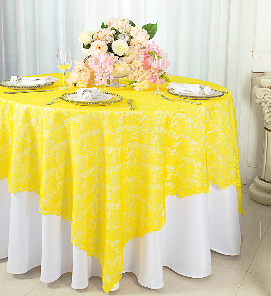 Décorations de table carrées en dentelle Caspari 72" x 72" - Jaune canari (1 pièce)