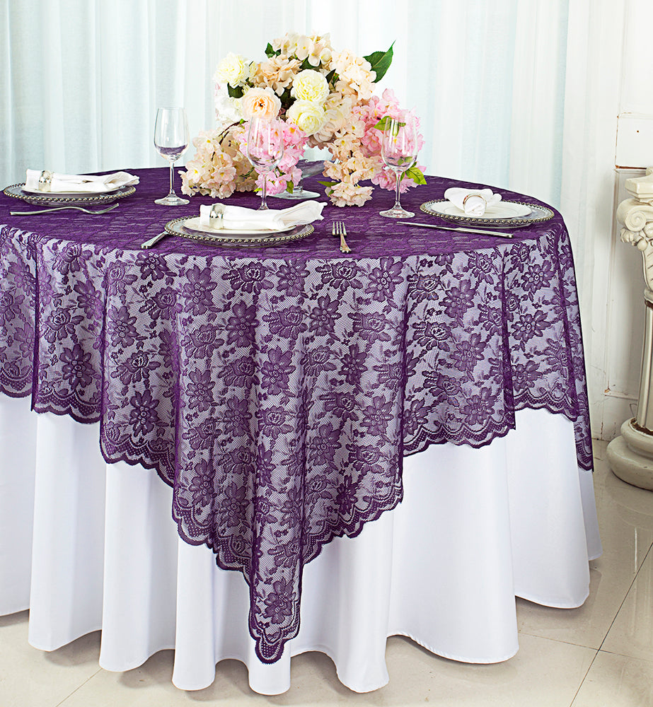 72"x72" Square Caspari Lace Tablecloth/Table Overlay Toppers - Eggplant (1pc)