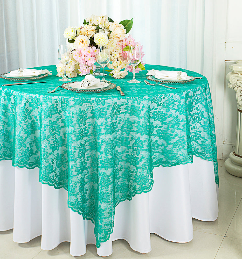 72"x72" Square Caspari Lace Tablecloth/Table Overlay Toppers - Jade (1pc)