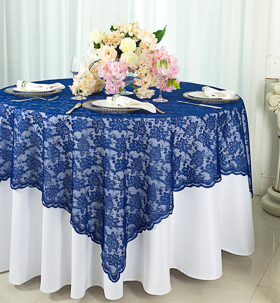 72"x72" Square Caspari Lace Tablecloth/Table Overlay Toppers - Navy Blue (1pc)