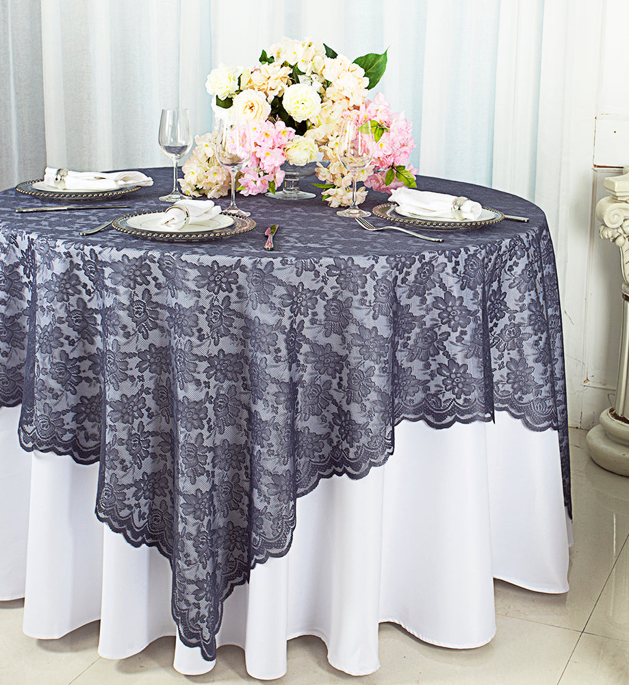 72"x72" Square Caspari Lace Tablecloth/Table Overlay Toppers - Pewter/Charcoal (1pc)