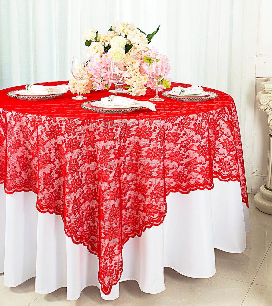 72"x72" Square Caspari Lace Tablecloth/Table Overlay Toppers - Red (1pc)