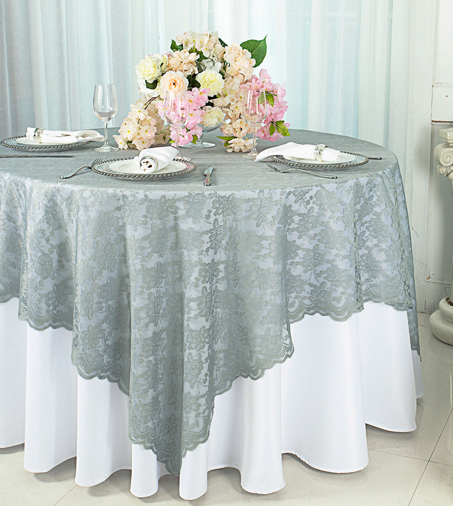 72"x72" Square Caspari Lace Tablecloth/Table Overlay Toppers - Silver (1pc)