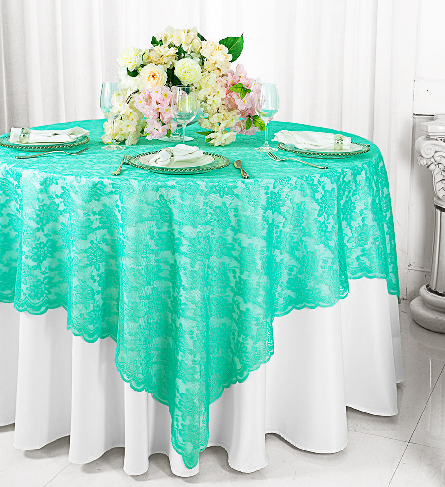 72"x72" Carré Caspari Dentelle Table Overlay Toppers - Tiff Bleu/Aqua Bleu (1pc)