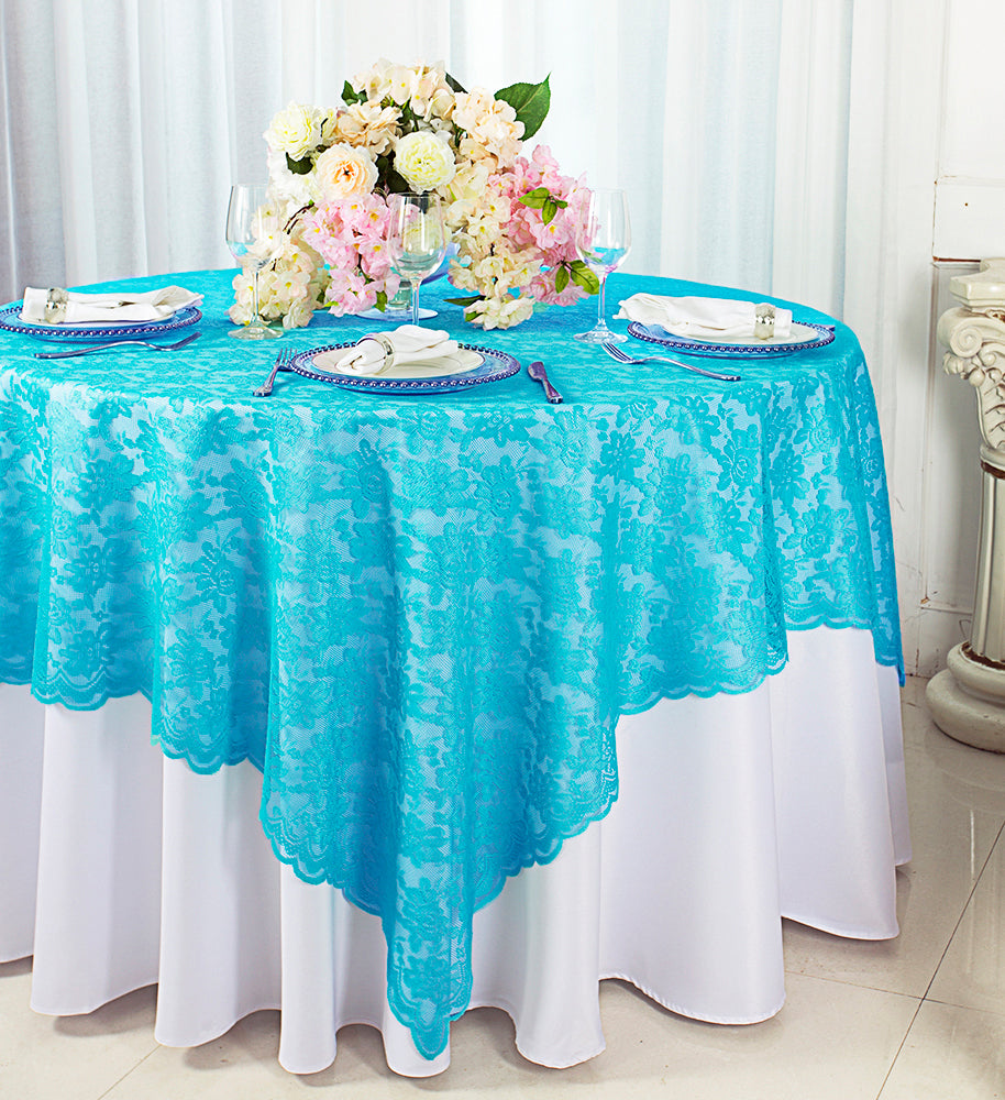 72"x72" Square Caspari Lace Tablecloth/Table Overlay Toppers - Turquoise (1pc)