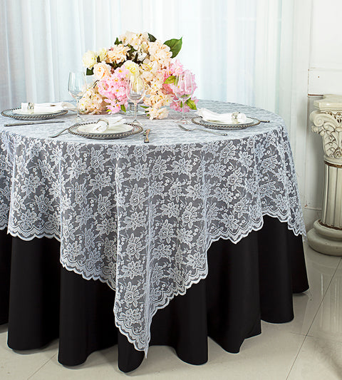 White Lace Table Overlays Topper Tablecloths table cover linens Wedding –  Wedding Linens Inc