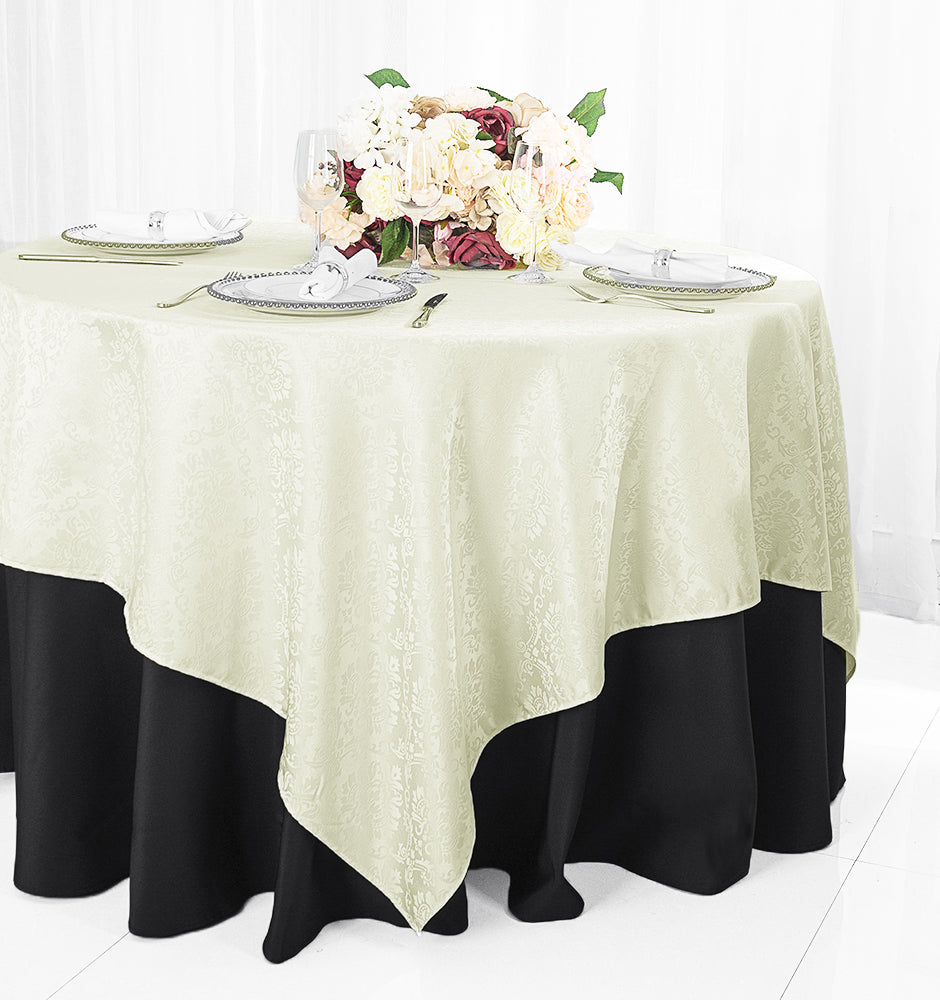 72"x72" Seamless Square Marquis Damask Jacquard Polyester (220 GSM) Table Overlay - Ivory (1pc)