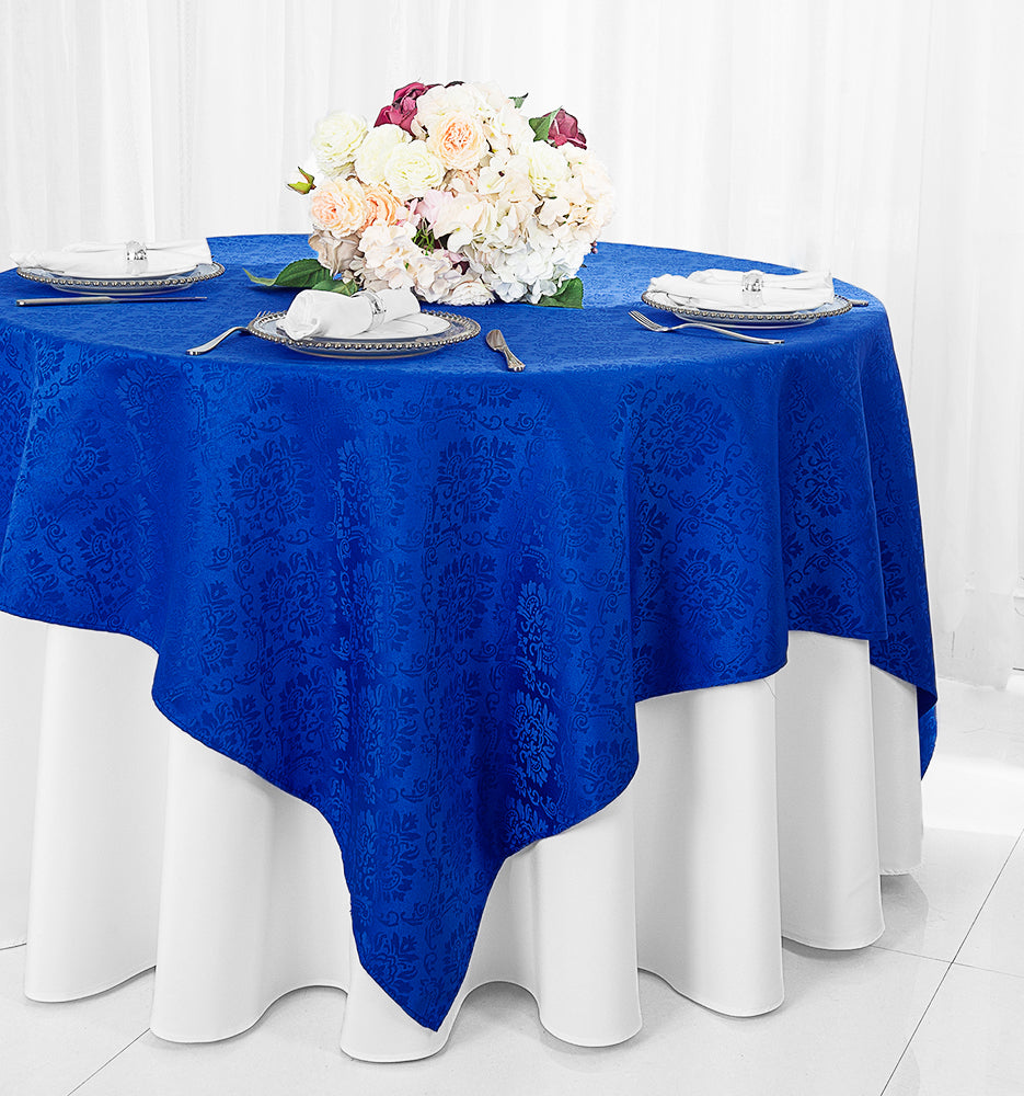 72"x72" Seamless Square Marquis Damask Jacquard Polyester (220 GSM) Table Overlay - Royal Blue (1pc)