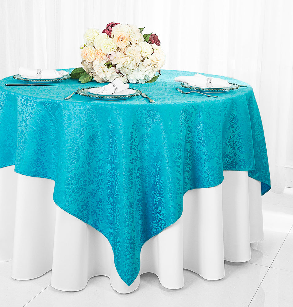 72"x72" Seamless Square Marquis Damask Jacquard Polyester (220 GSM) Table Overlay - Turquoise (1pc)