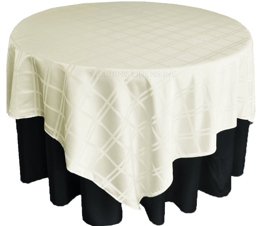 72"x72" Seamless Square Plaid Jacquard Polyester (220 GSM) Table Overlay - Ivory (1pc)