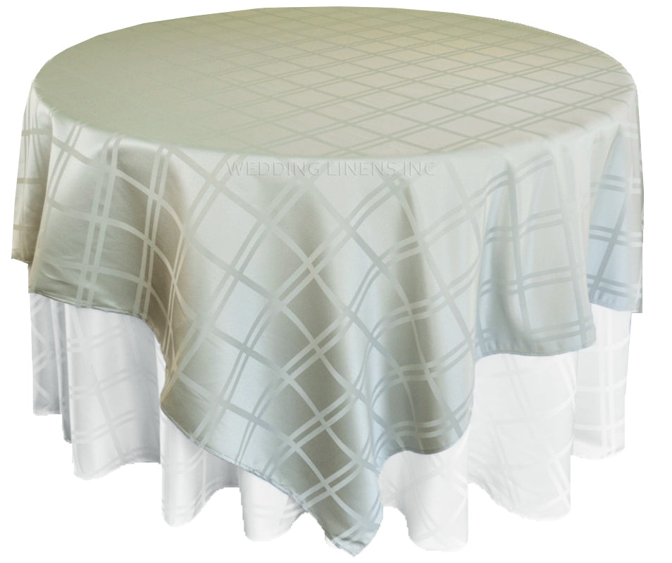 72"x72" Seamless Square Plaid Jacquard Polyester (220 GSM) Table Overlay - Silver (1pc)