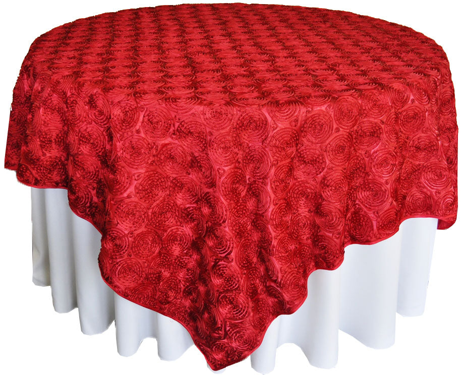 72"x72" Seamless Square Satin Rosette Table Overlays - Apple Red (1pc)