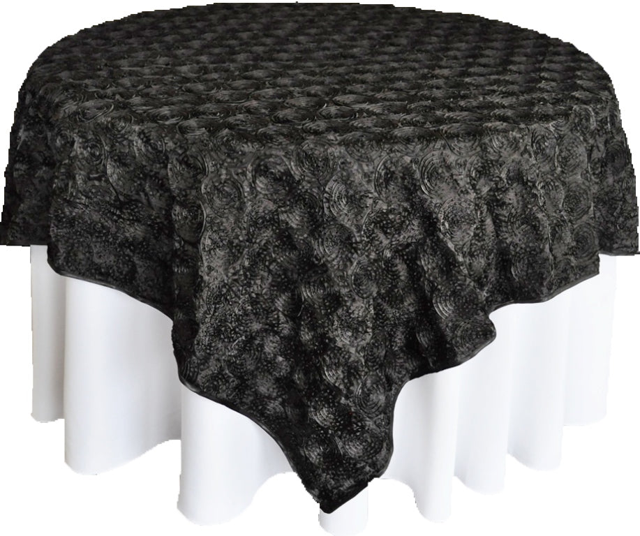 72"x72" Seamless Square Satin Rosette Table Overlays - Black (1pc)