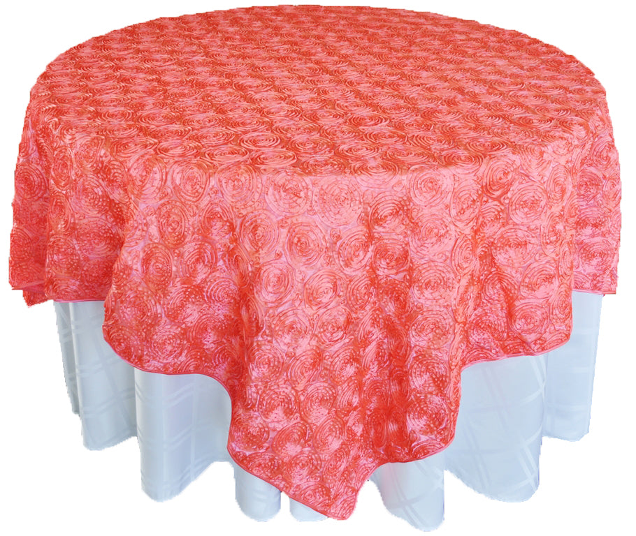 72"x72" Seamless Square Satin Rosette Table Overlays - Coral (1pc)