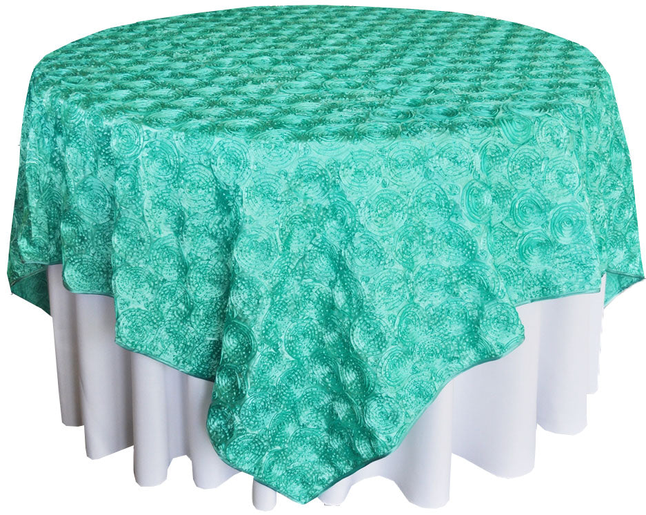 72"x72" Seamless Square Satin Rosette Table Overlays - Tiff Blue/Aqua Blue (1pc)