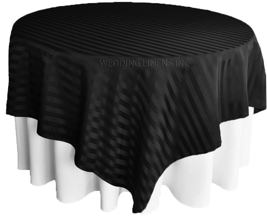 Superposiciones de mesa de poliéster jacquard a rayas cuadradas de 72 "x 72" - Negro (1 pieza)