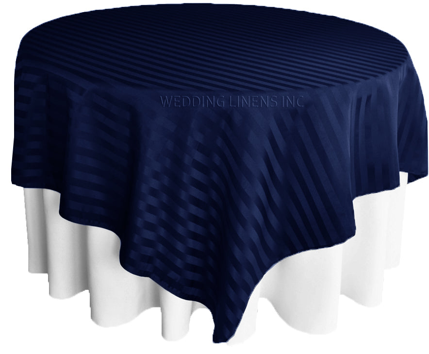 72"x72" Seamless Square Striped Jacquard Polyester (220 GSM) Table Overlay - Navy Blue  (1pc)
