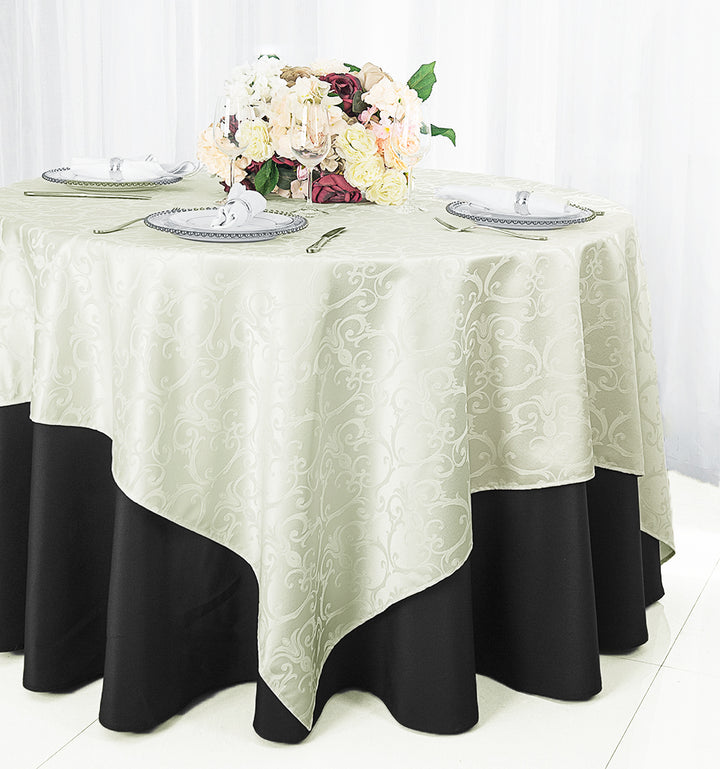 72"x72" Seamless Square Versailles Chopin Damask Jacquard Polyester (220 GSM) Table Overlay - Ivory (1pc)