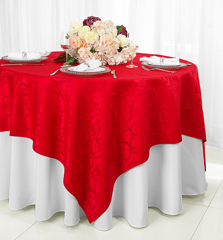 72"x72" Seamless Square Versailles Chopin Damask Jacquard Polyester (220 GSM) Table Overlay - Red (1pc)