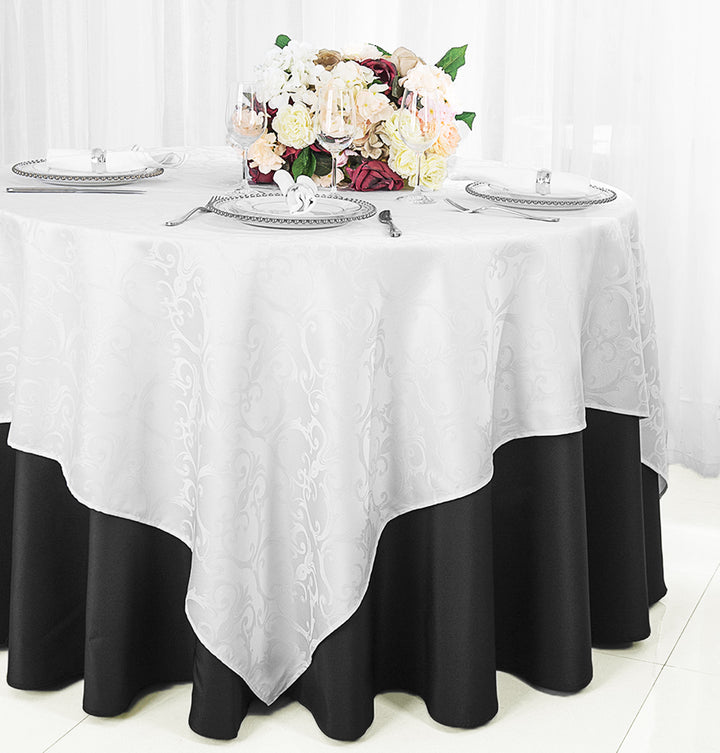 72"x72" Seamless Square Versailles Chopin Damask Jacquard Polyester (220 GSM) Table Overlay - White (1pc)