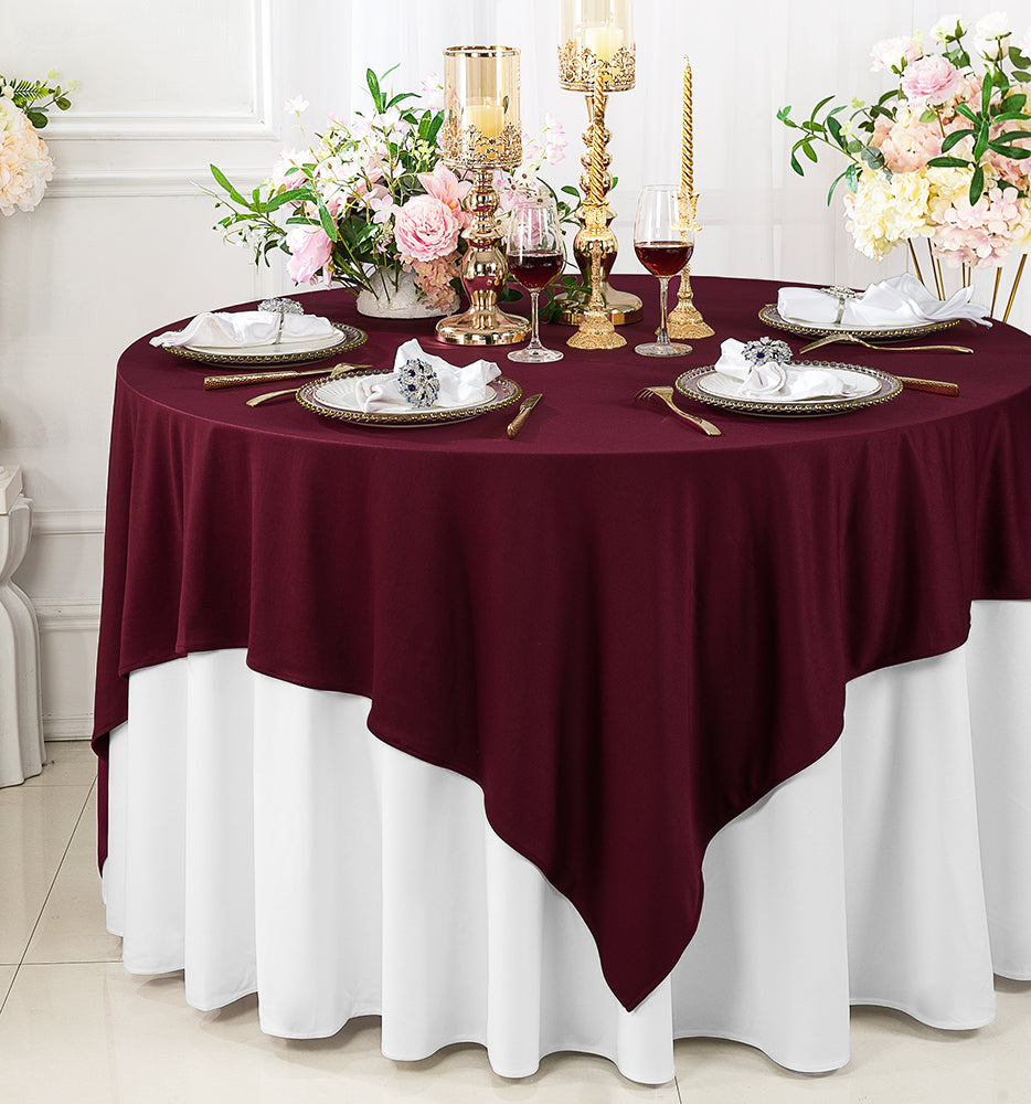 Nappe/superposition de table carrée sans couture (sans plis) de 72 "x 72" - bordeaux (1 pièce)