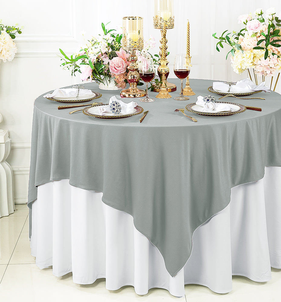72"x72" Seamless Square Scuba (Wrinkle-Free) (220 GSM) Tablecloth /Table Overlay- Silver (1pc)