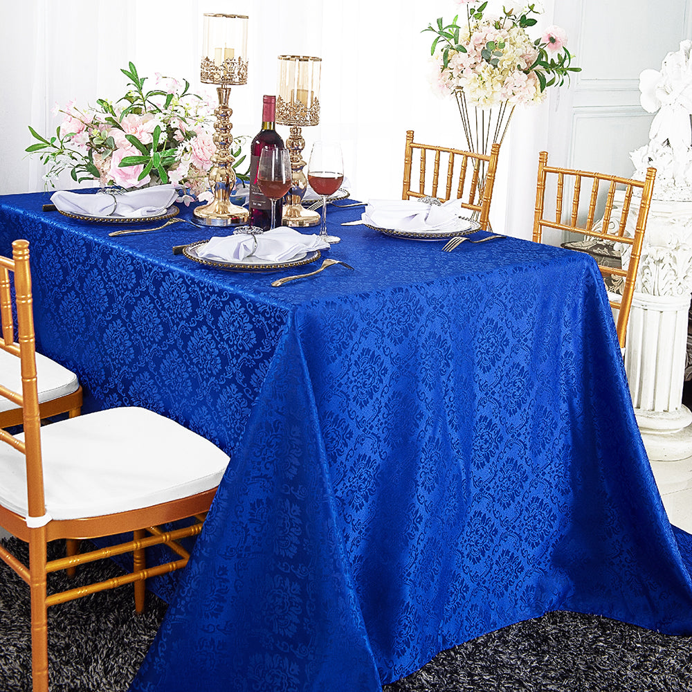 72"x120" Seamless Rectangular Marquis Damask Jacquard Polyester (220 GSM) Tablecloth - Royal Blue (1pc)