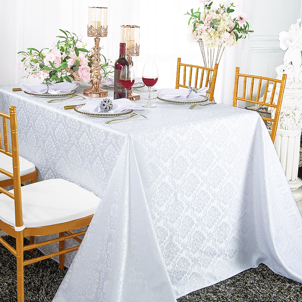 72"x120" Seamless Rectangular Marquis Damask Jacquard Polyester (220 GSM) Tablecloth - White (1pc)