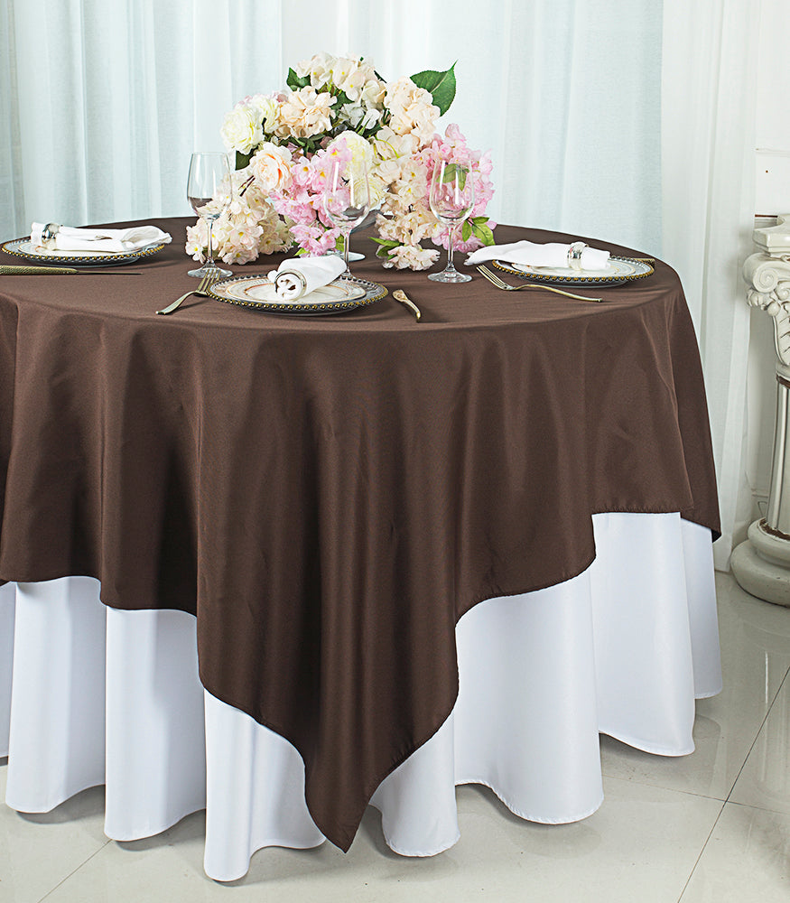 72"x72" Seamless Square Polyester (220 GSM) Table Overlay Topper - Chocolate (1pc)