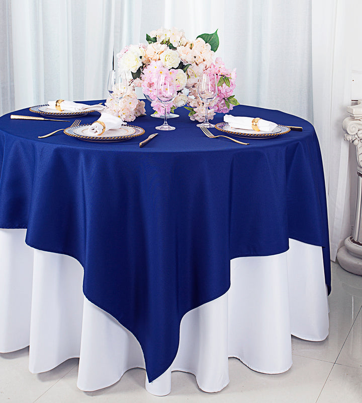 72"x72" Seamless Square Premium Polyester (240 GSM) Table Overlay Topper - Navy Blue (1pc)