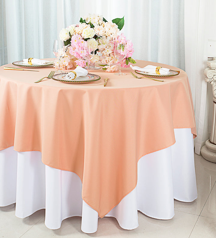 72"x72" Seamless Square Premium Polyester (240 GSM) Table Overlay Topper - Apricot/Peach (1pc)