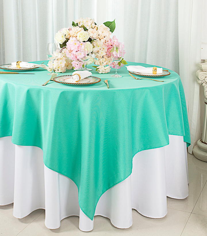 72"x72" Seamless Square Premium Polyester (240 GSM) Table Overlay Topper - Tiff Blue/Aqua Blue (1pc)