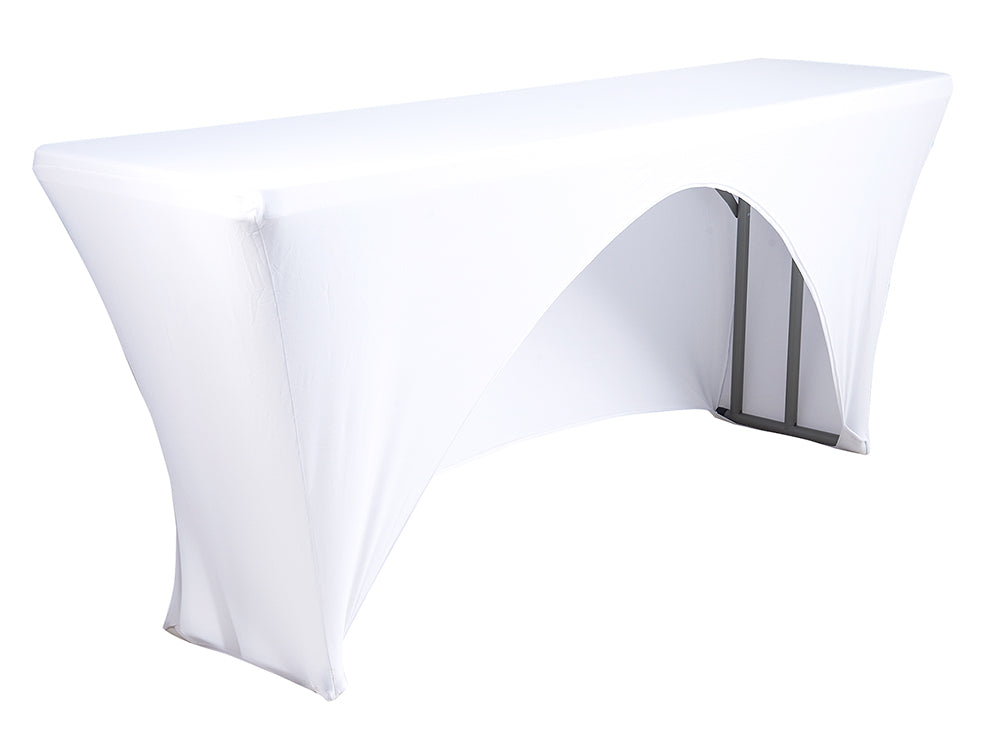 Cubierta de mesa de spandex con espalda abierta de 6 pies x 18 pulgadas (220 GSM) - Blanco (1 pieza)