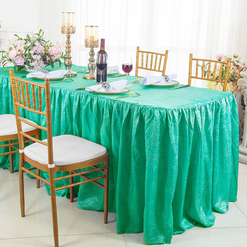 8 Ft Rectangular Ruffled Fitted Crushed Taffeta Tablecloth With Skirt - Tiff Blue/Aqua Blue (1pc)