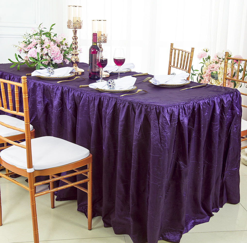 8 Ft Rectangular Ruffled Fitted Crushed Taffeta Tablecloth With Skirt - Eggplant (1pc)