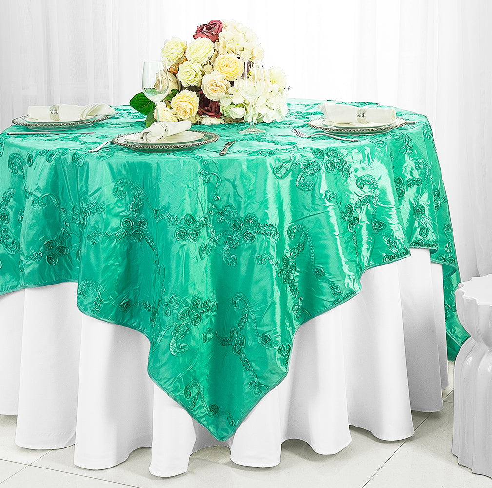 85"x85" Seamless Square Ribbon Taffeta Table Overlay - Tiff Blue/Aqua Blue (1pc)