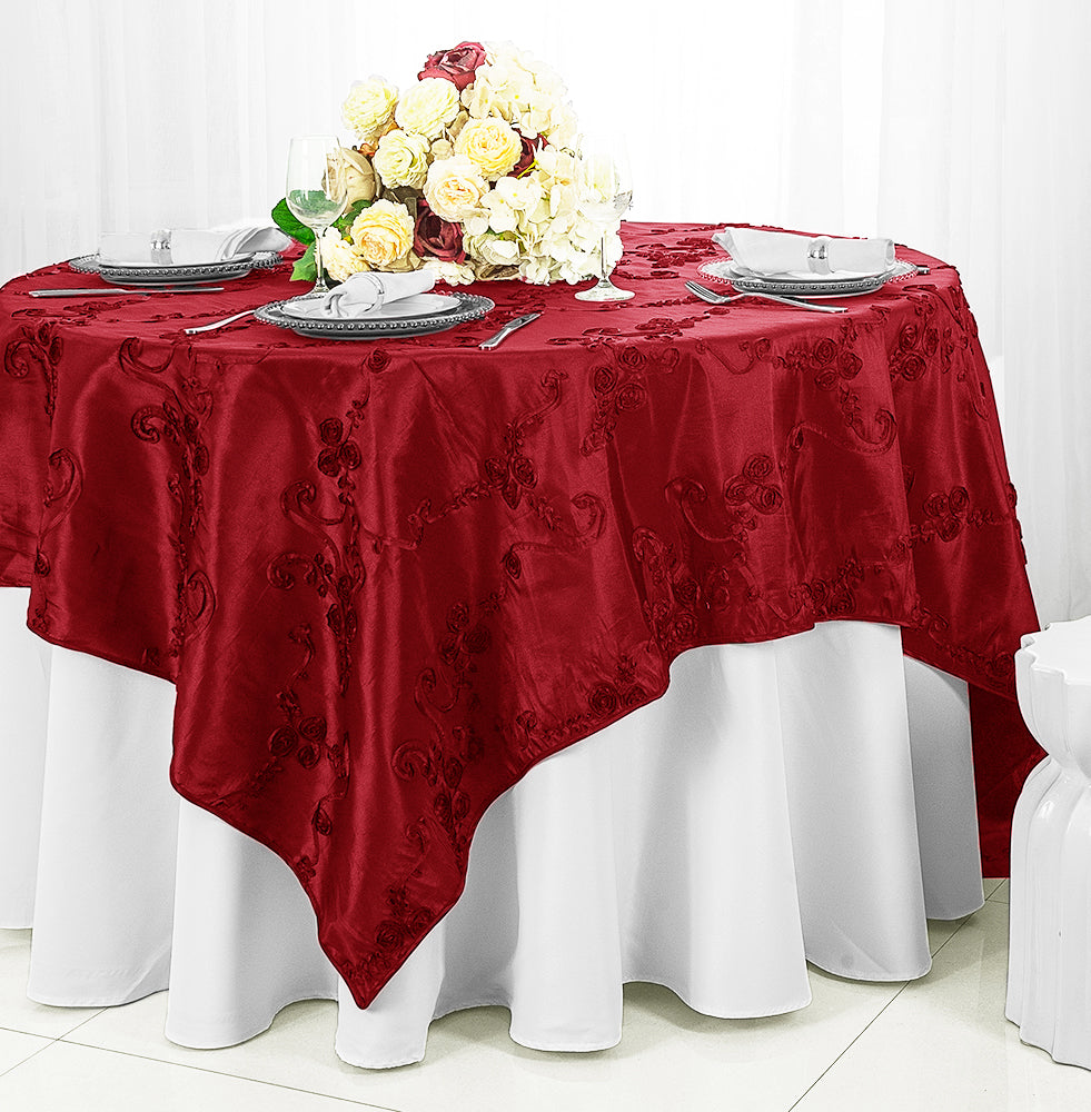 85"x85" Seamless Square Ribbon Taffeta Table Overlay - Apple Red (1pc)