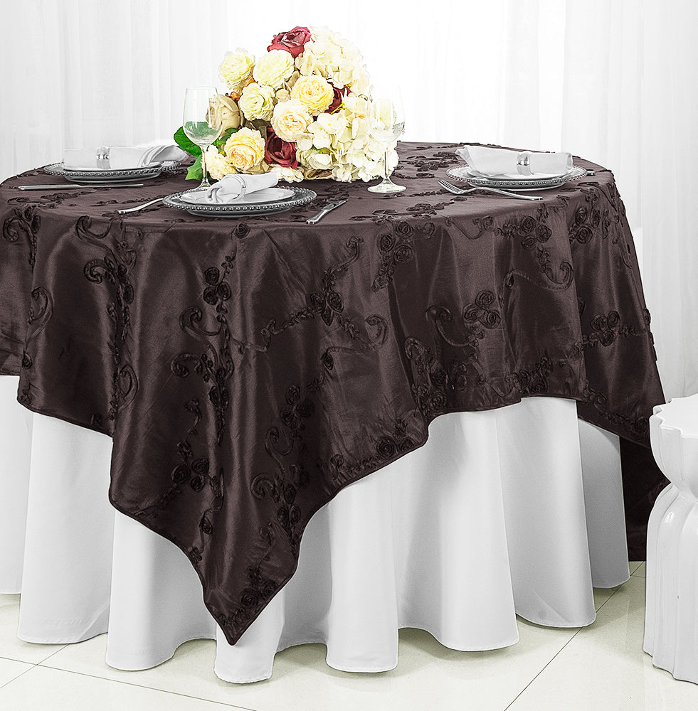 85"x85" Seamless Square Ribbon Taffeta Table Overlay - Chocolate (1pc)