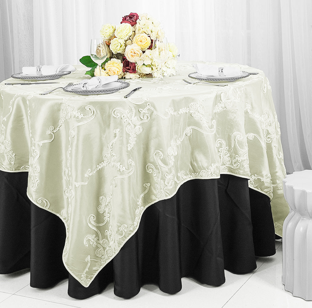 85"x85" Seamless Square Ribbon Taffeta Table Overlay - Ivory (1pc)