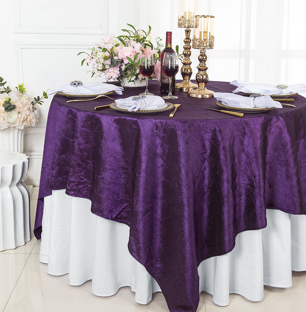 85"x85" Seamless Square Crushed Taffeta Table Overlay - Eggplant (1pc)