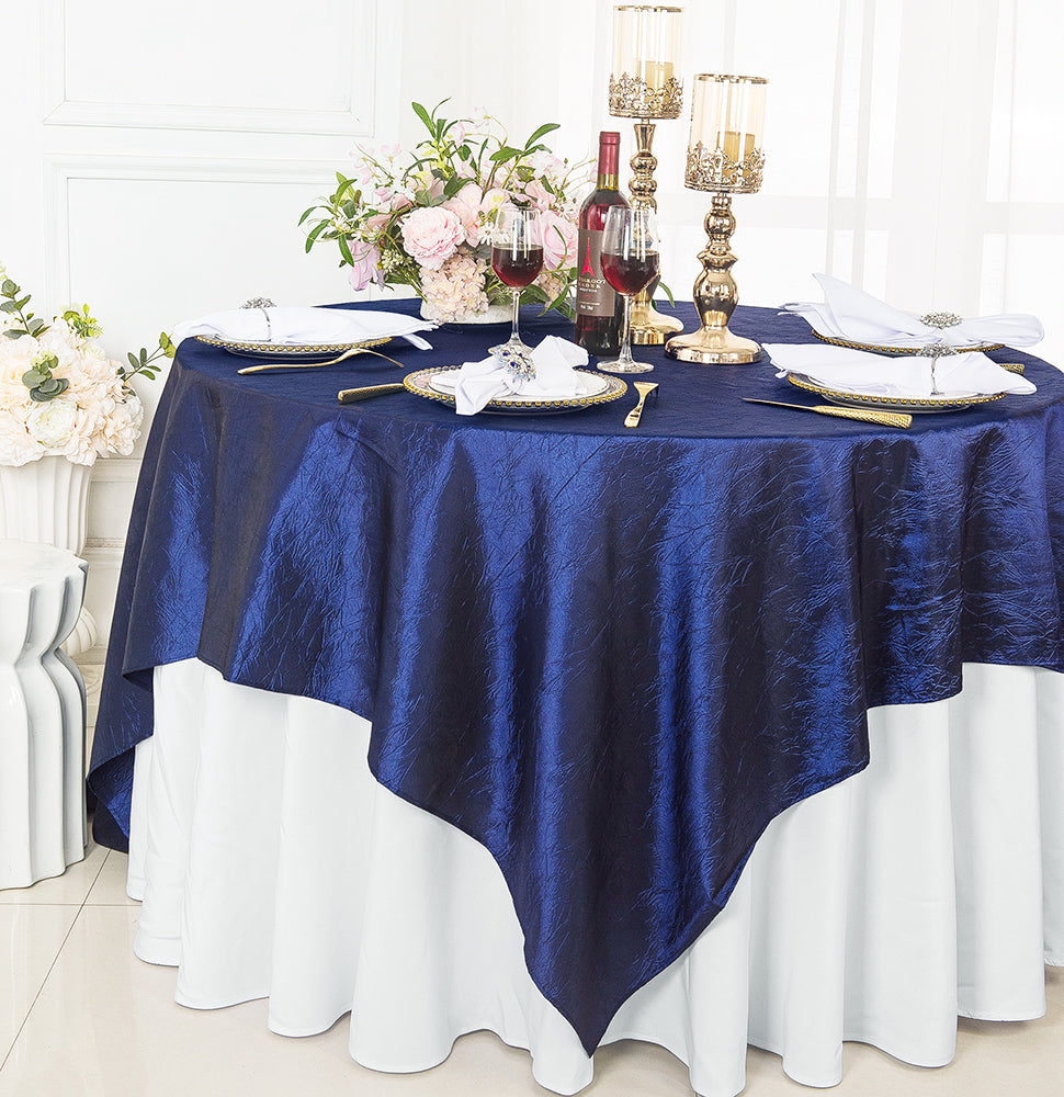85"x85" Seamless Square Crushed Taffeta Table Overlay - Navy Blue (1pc)