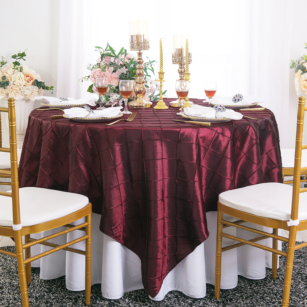 85"x85" Seamless Square Pintuck Taffeta Table Overlay - Burgundy (1pc)