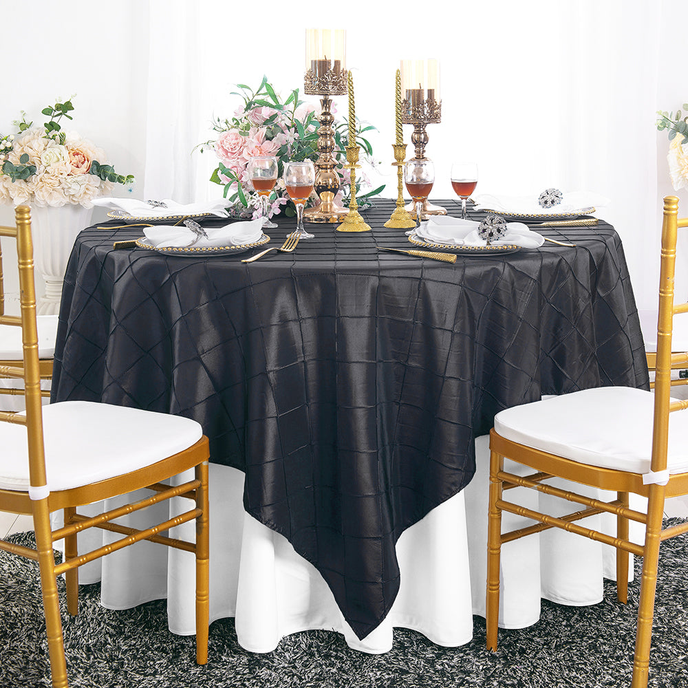 85"x85" Seamless Square Pintuck Taffeta Table Overlay - Black (1pc)