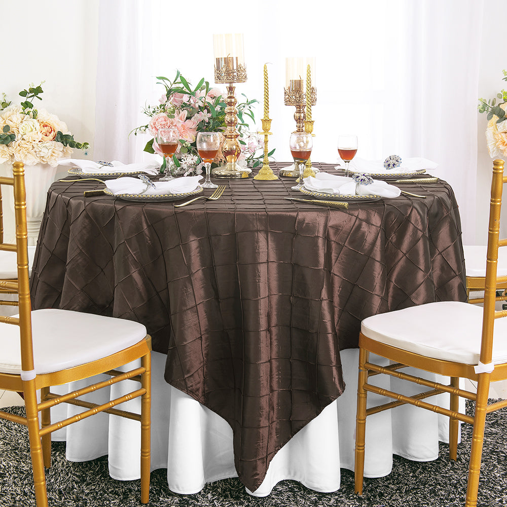 85"x85" Seamless Square Pintuck Taffeta Table Overlay - Chocolate (1pc)