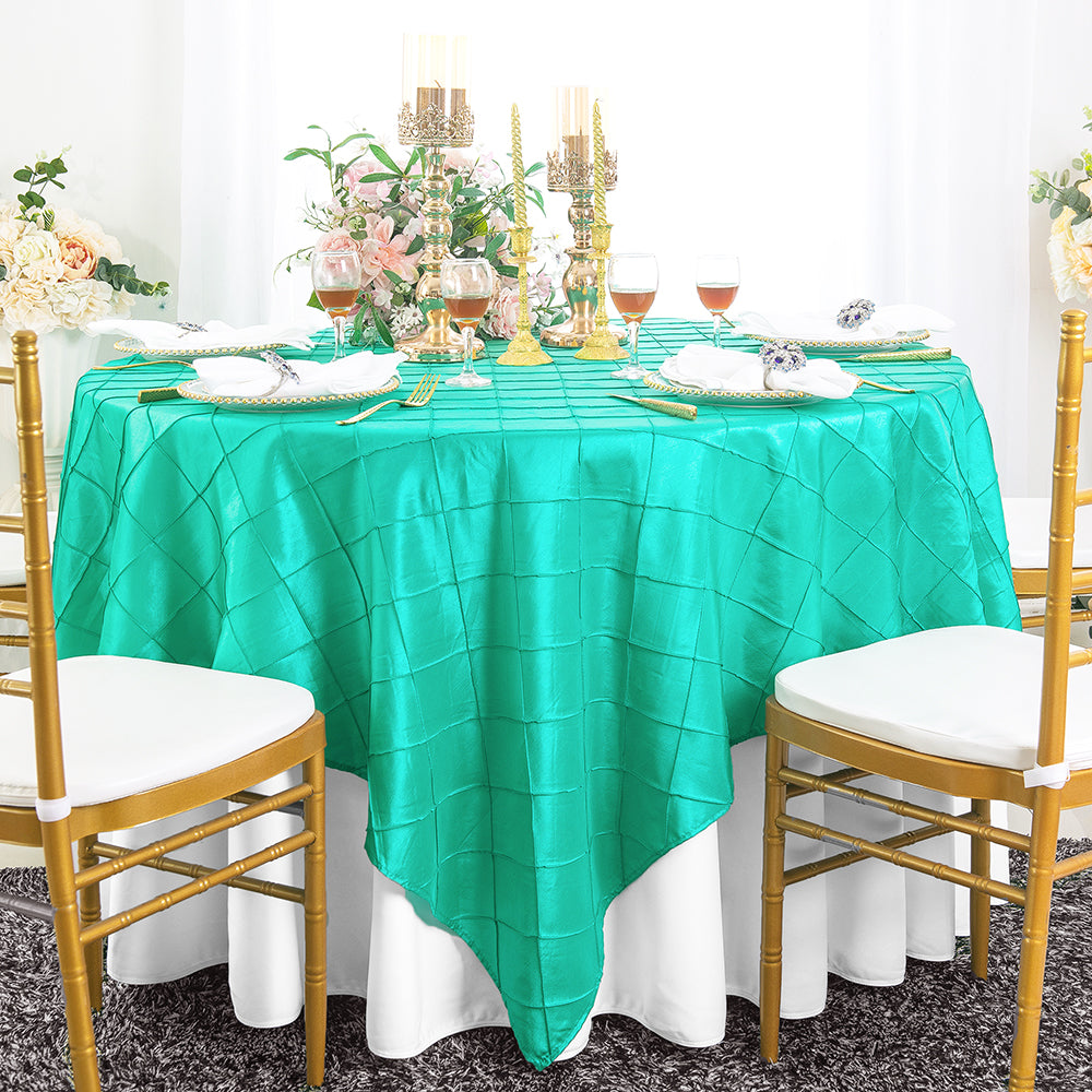 85"x85" Seamless Square Pintuck Taffeta Table Overlay - Tiff Blue/Aqua Blue (1pc)