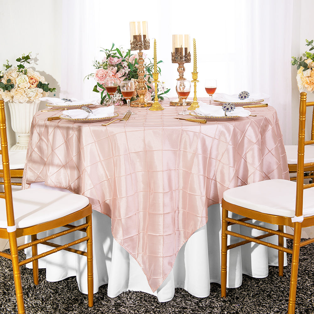 85"x85" Seamless Square Pintuck Taffeta Table Overlay - Blush Pink/Rose Gold (1pc)