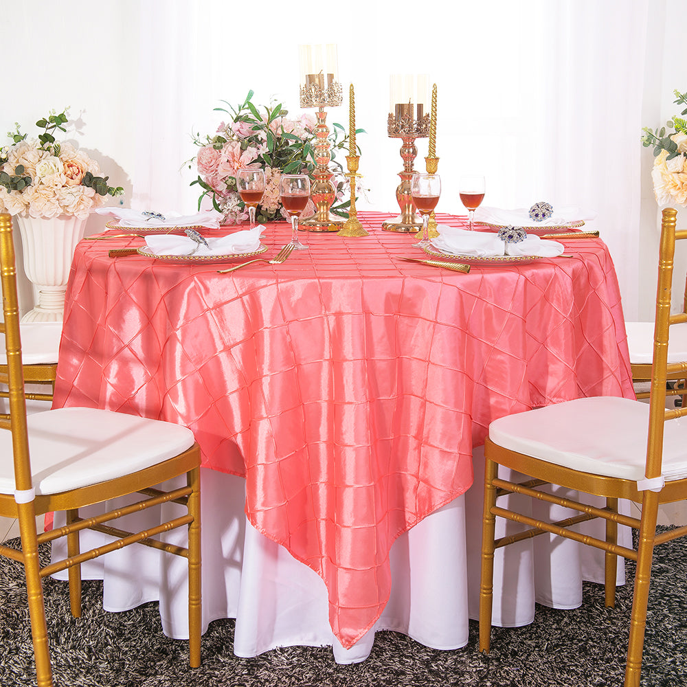 85"x85" Seamless Square Pintuck Taffeta Table Overlay - Coral (1pc)